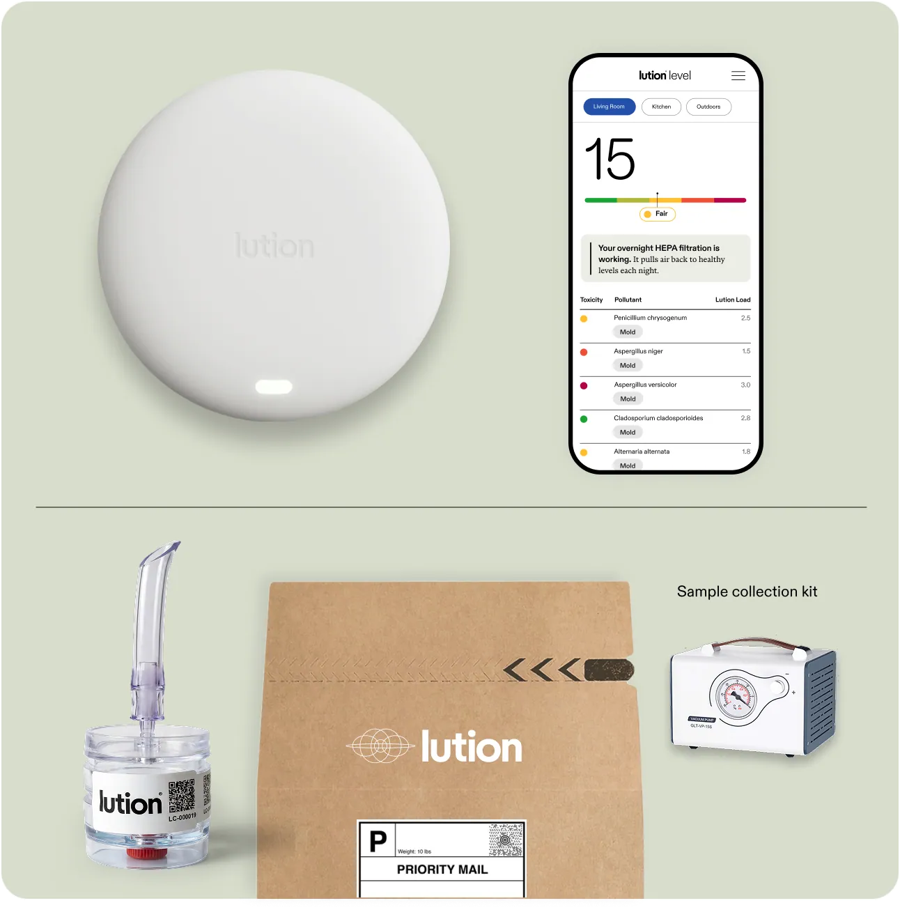 The Lution system: in-home sensor, app readout, and sample-collection kit