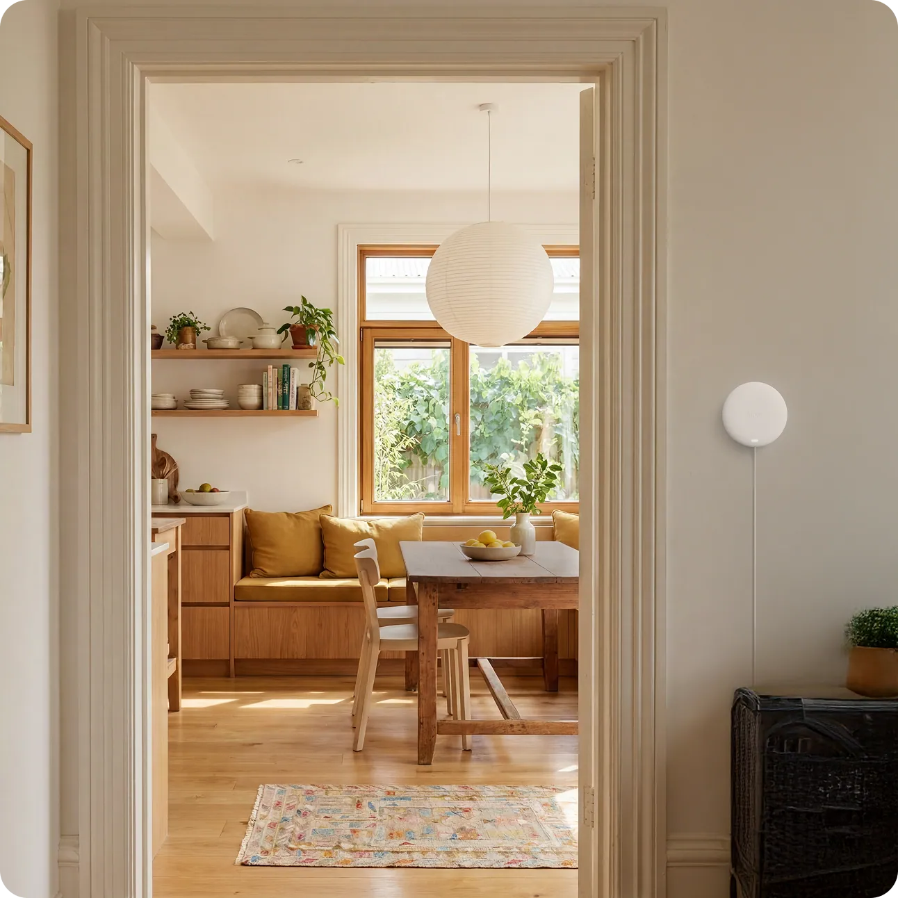 A bright, well-ventilated living and dining room